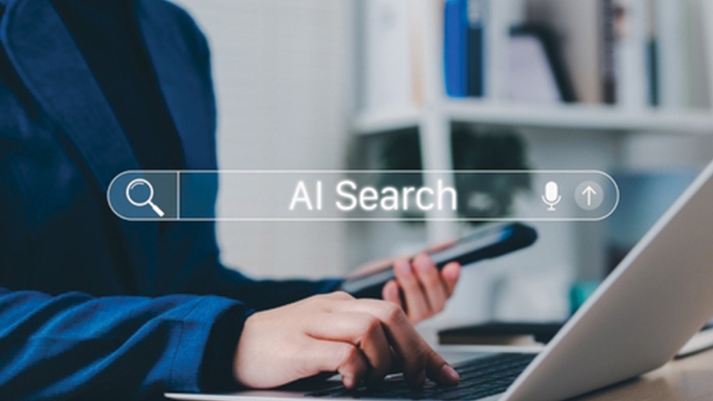 business professional searching for an answer on an AI platform